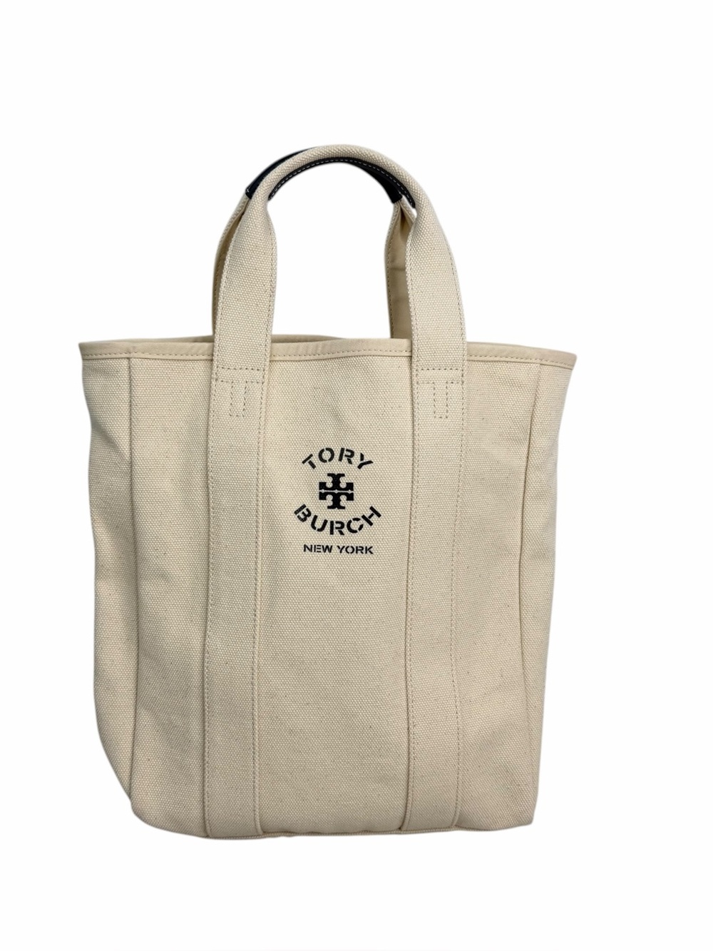 Tory Burch Mercer Natural Canvas Logo Shopper Tote Bag Travel Beach Minimalist